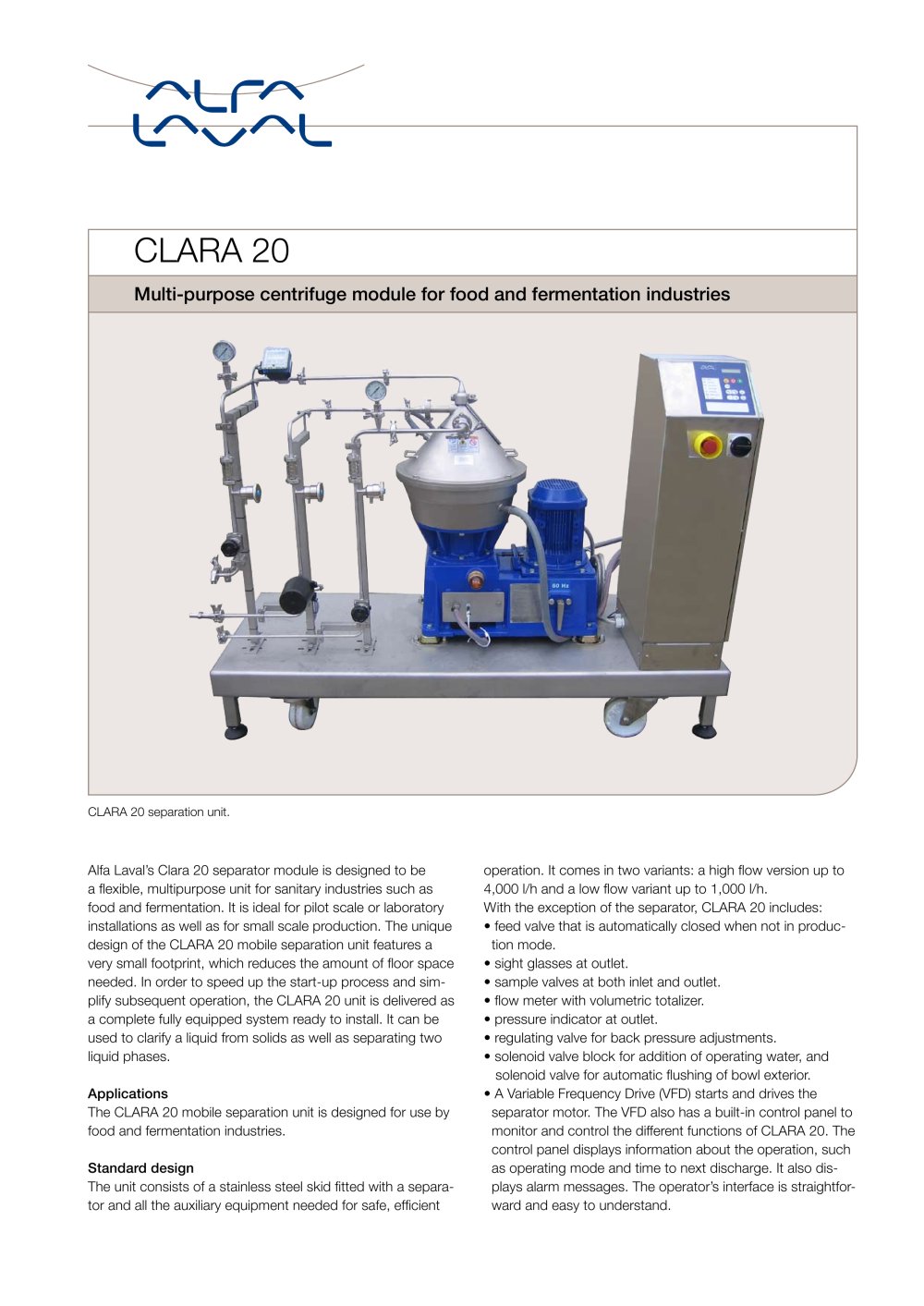 CLARA - CLARA 20 - Multipurpose centrifuge module for food and fermentation industries - Alfa Laval