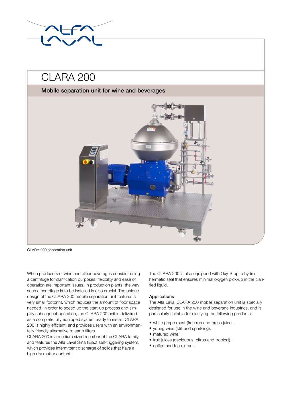 CLARA - CLARA 200 - Mobile separation unit for wine and beverages - Alfa Laval