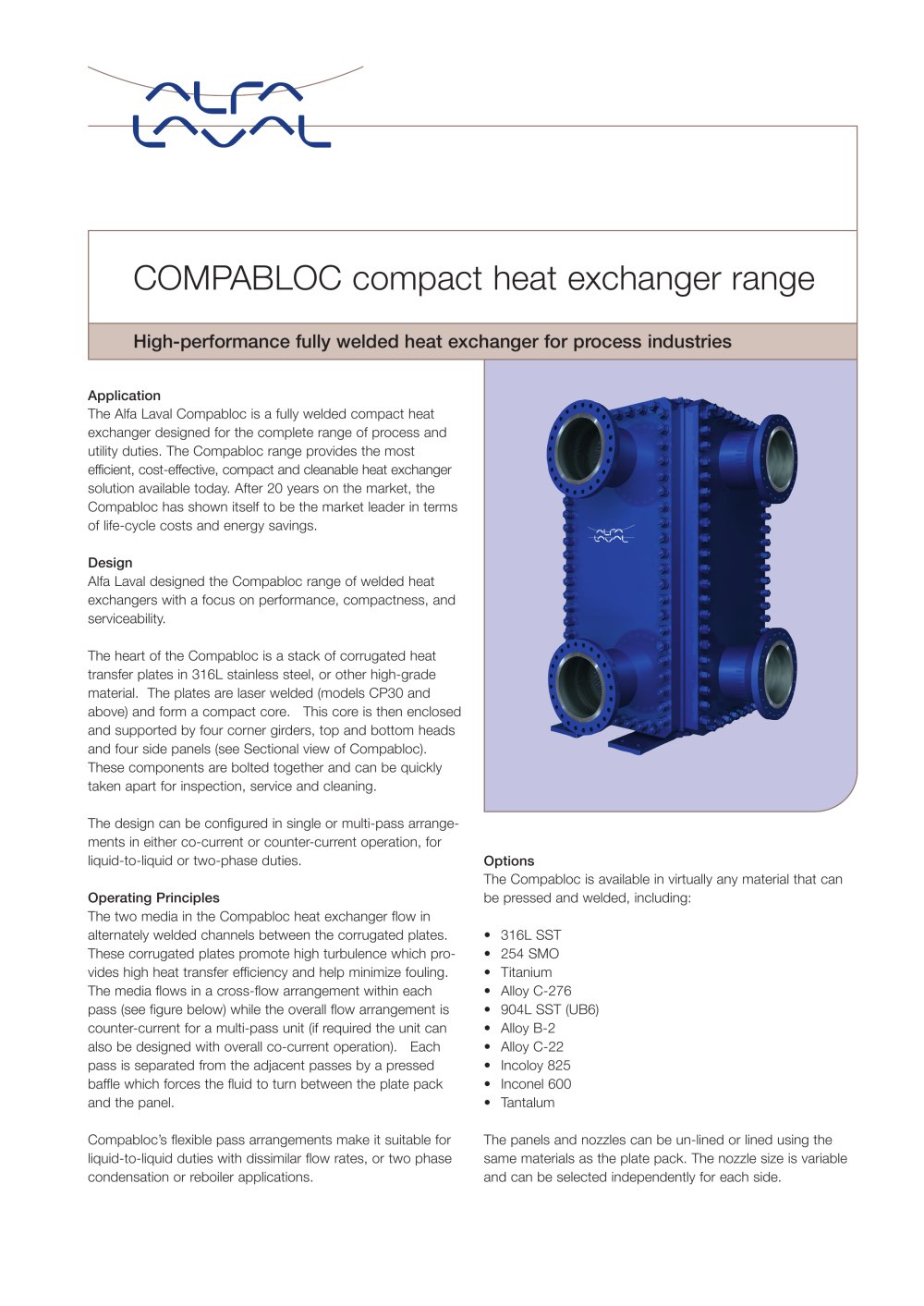 Compabloc - welded heat exchanger range - Alfa Laval