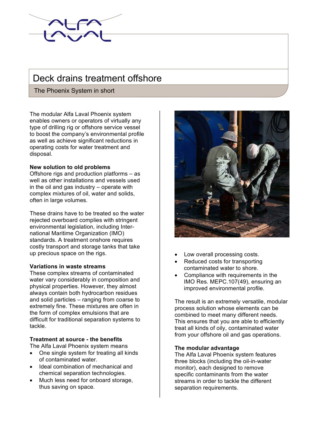Deck drains treatment offshore - Alfa Laval