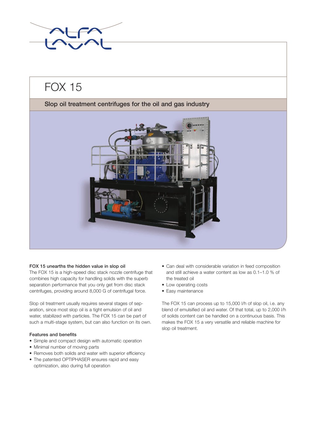 FOX15 Slop oil treatment module - Alfa Laval