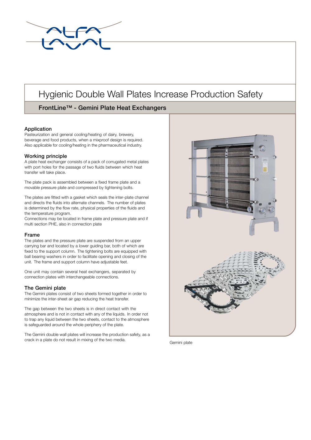 FrontLine Gemini PlateHeat Exchanger - Alfa Laval