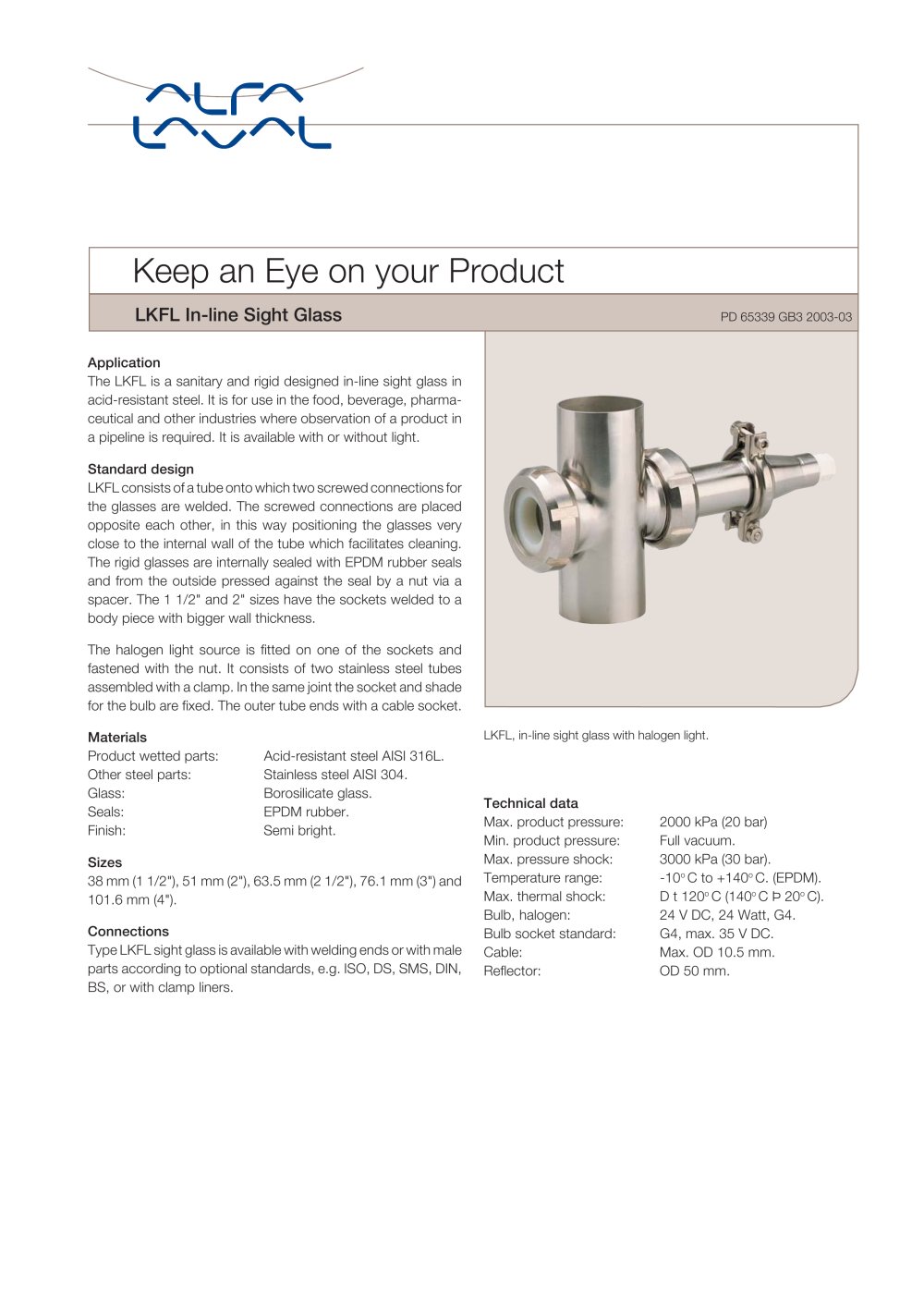 LKFL In-line Sight Glass - Alfa Laval