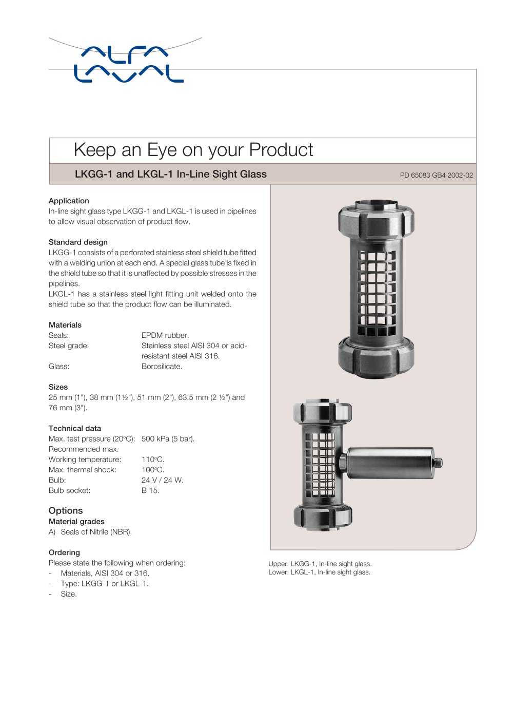 LKGG-1 and LKGL-1 In-Line Sight Glass - Alfa Laval