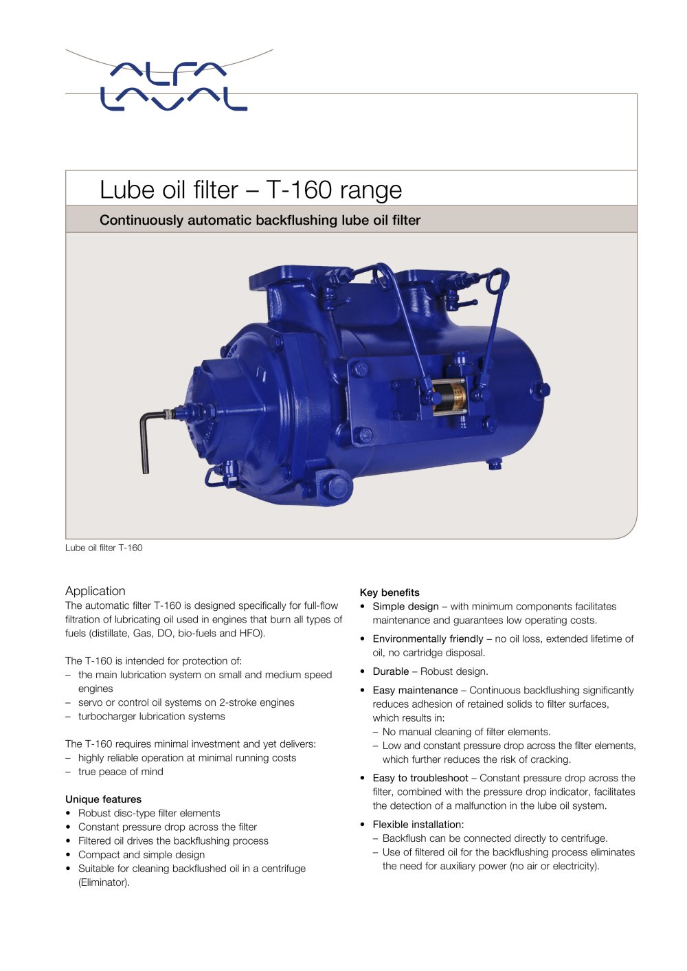 Lube oil filter T-160 range - Alfa Laval
