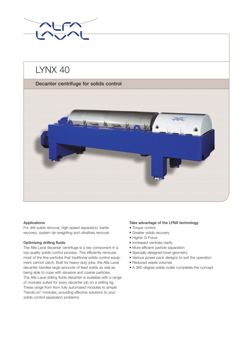 LYNX - Drilling mud decanter - LYNX 40 - Alfa Laval