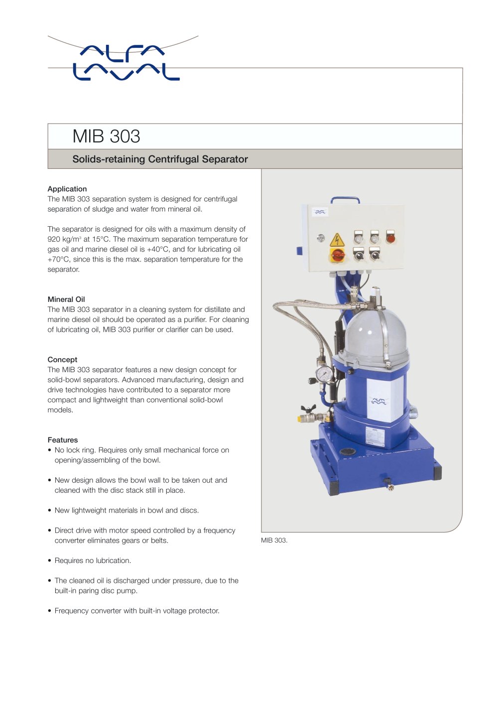 MIB 303 - Solids-retaining Centrifugal Separator - Alfa Laval