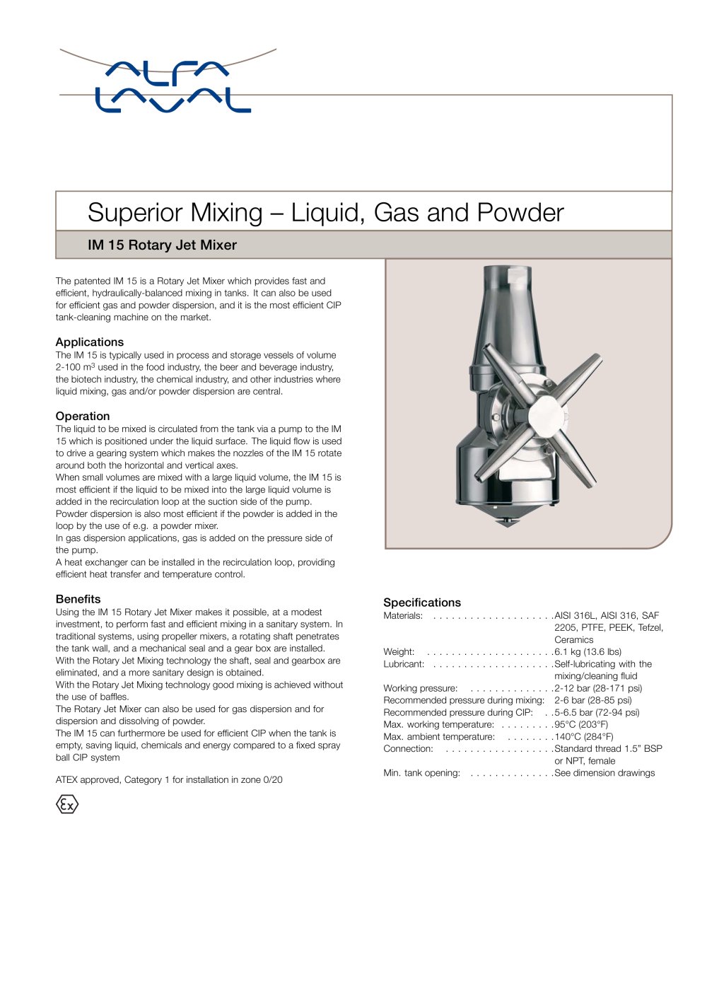 PD Sheet - Rotary jet mixer IM15 - Alfa Laval