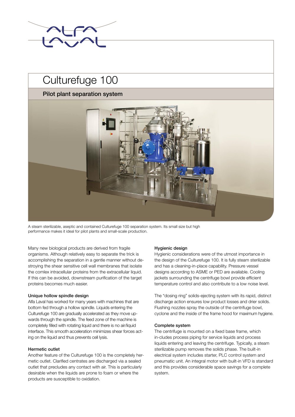 Pilot plant separation system - Alfa Laval