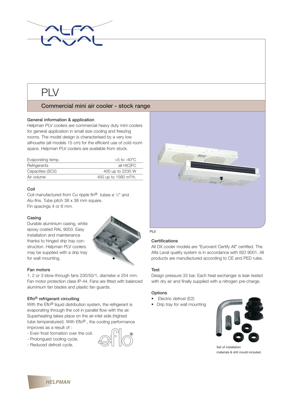 PLV - Commercial mini air cooler - stock range - Alfa Laval