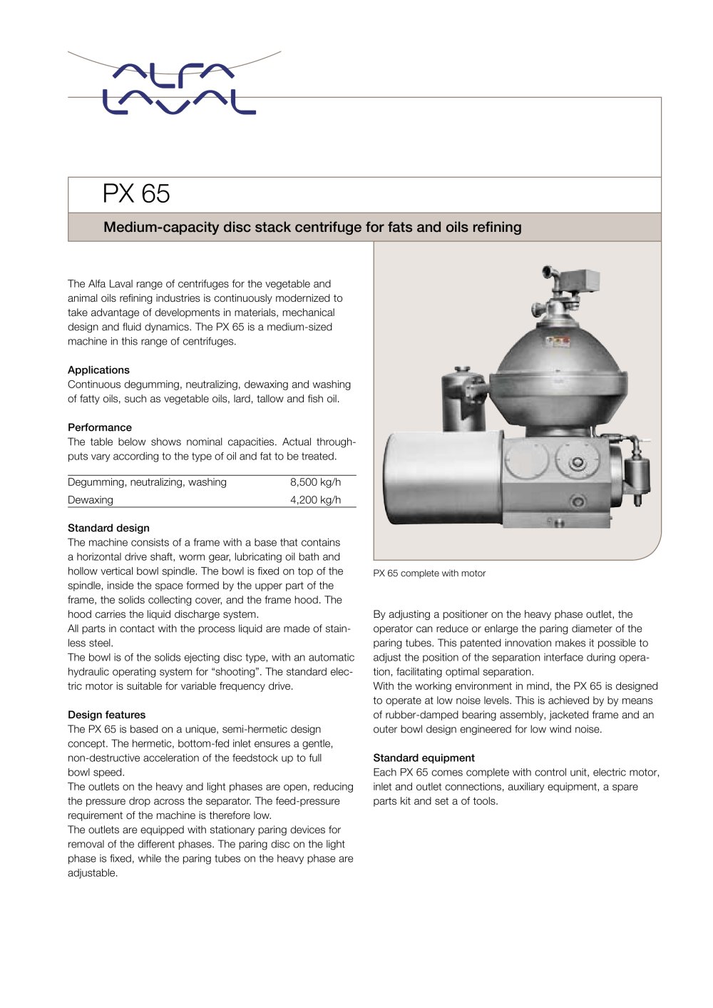 PX 65 Disc stack centrifuge - Alfa Laval
