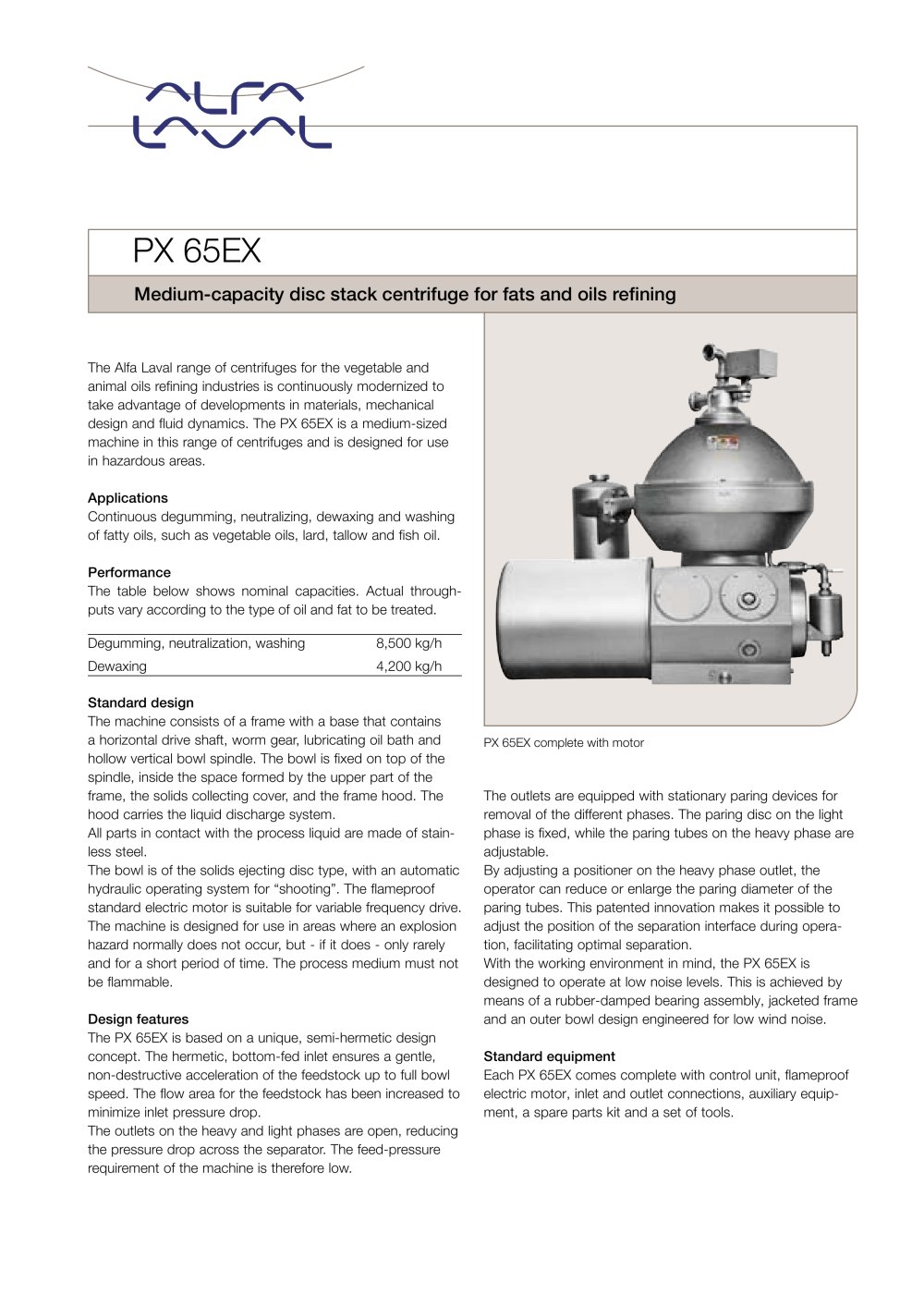 PX 65EX Disc stack centrifuge - Alfa Laval