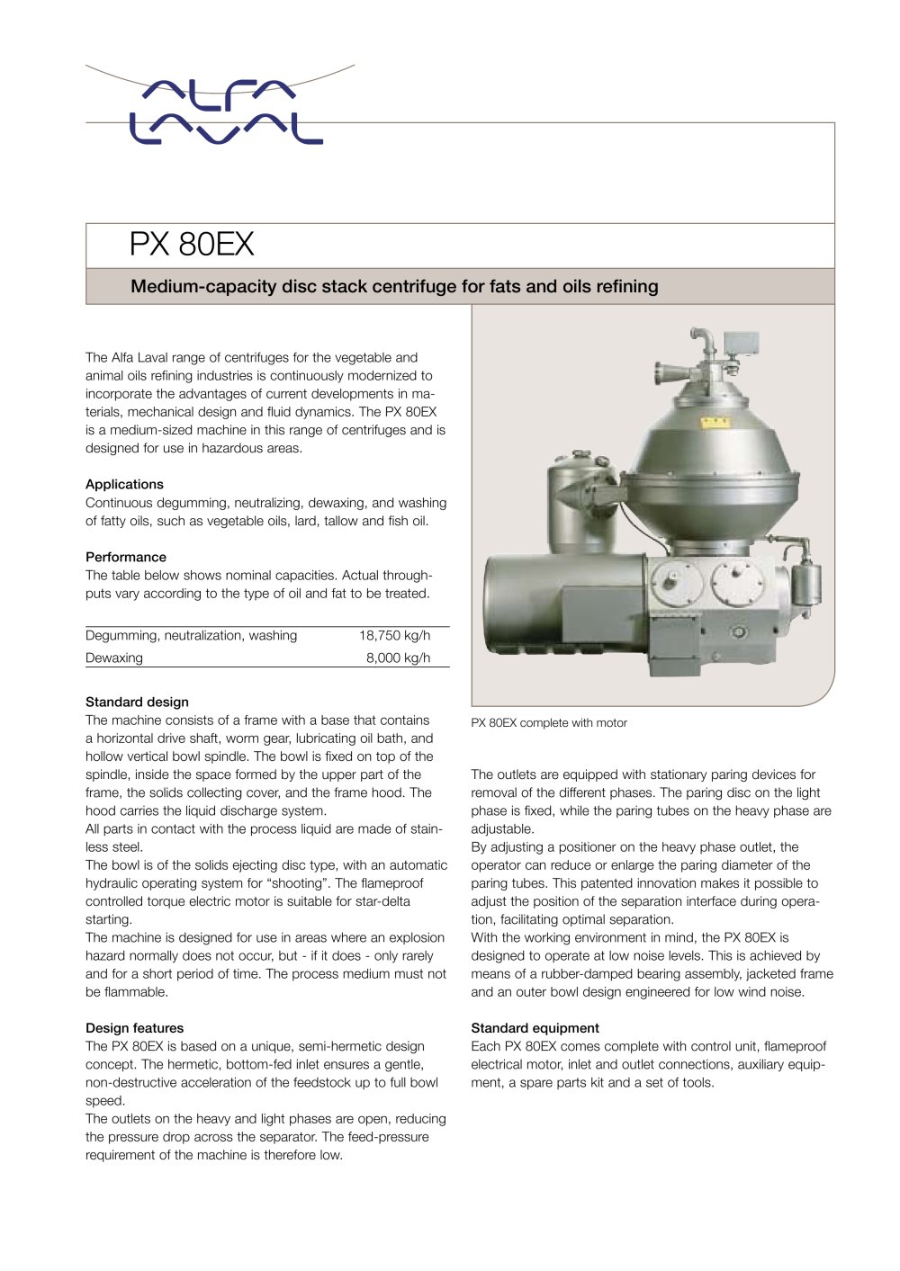 PX 80EX Disc stack centrifuge - Alfa Laval