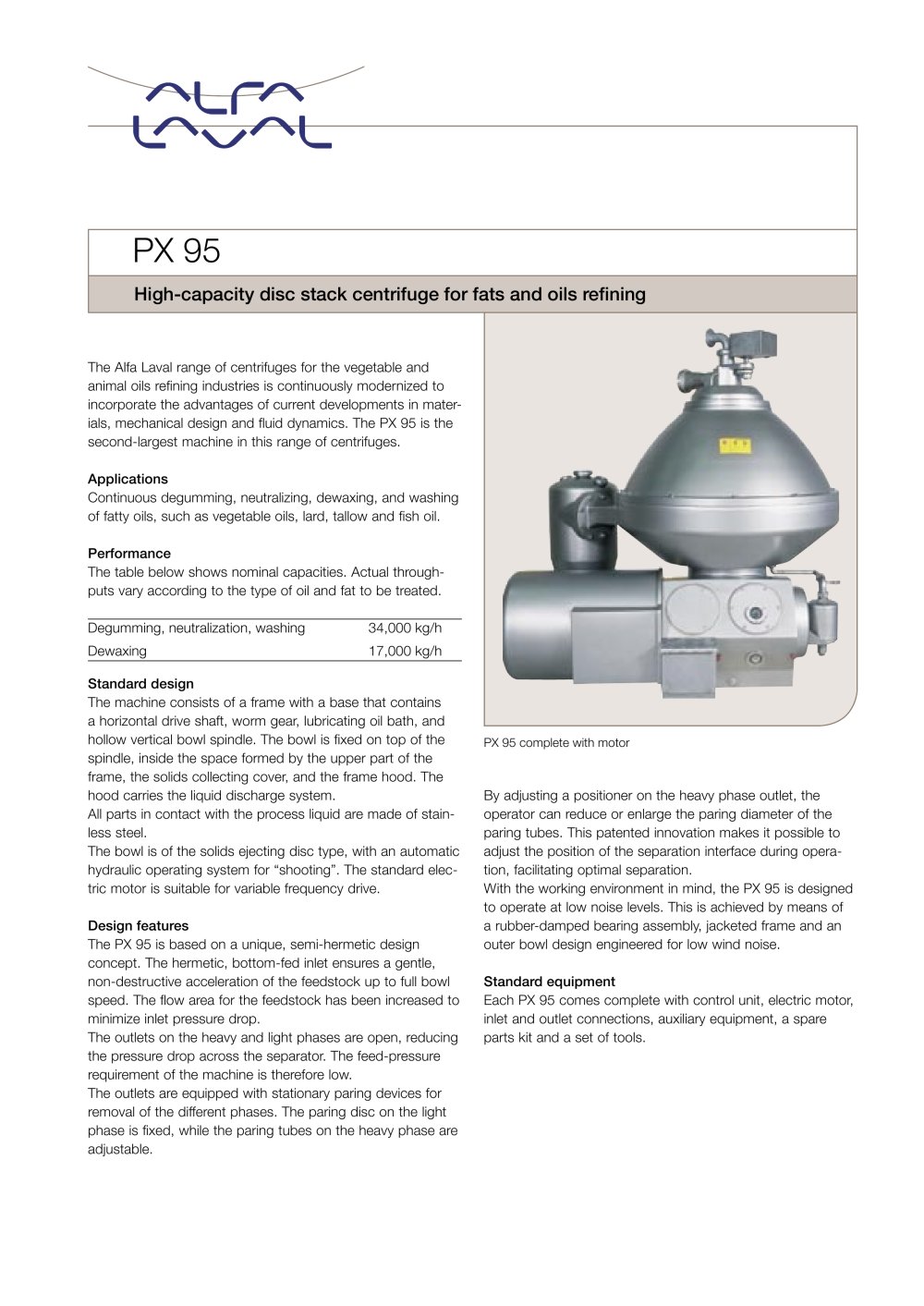 PX 95 Disc stack centrifuge - Alfa Laval