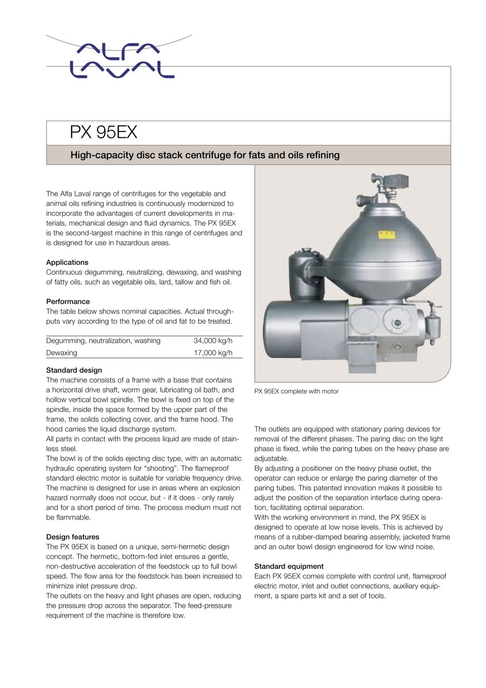 PX 95EX Disc stack centrifuge - Alfa Laval