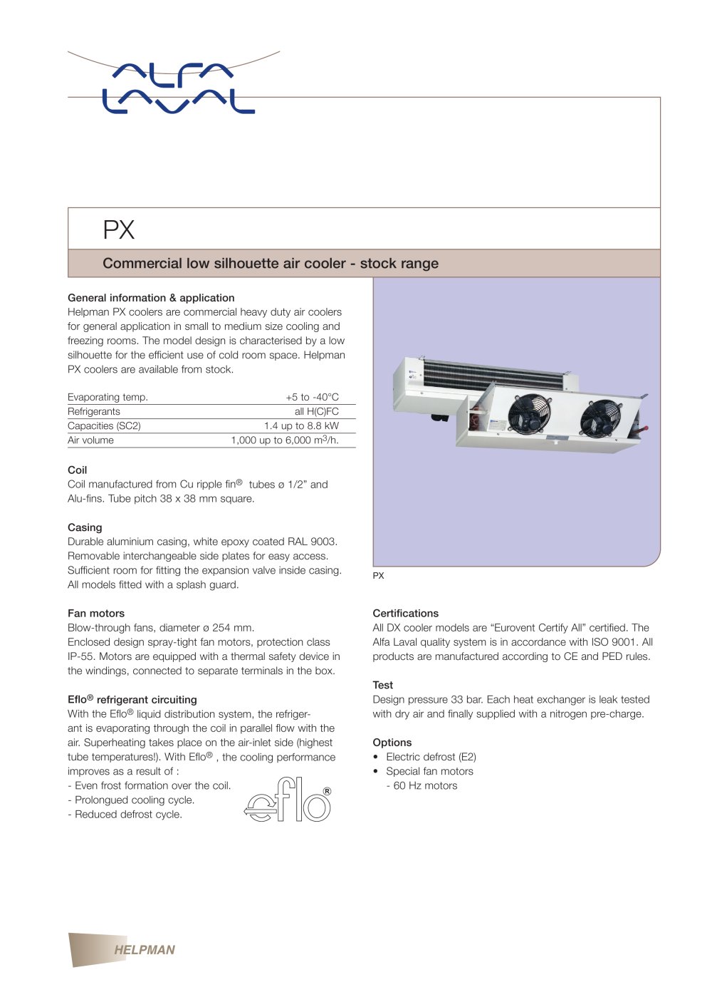PX - Commercial low silhouette air cooler - stock range - Alfa Laval