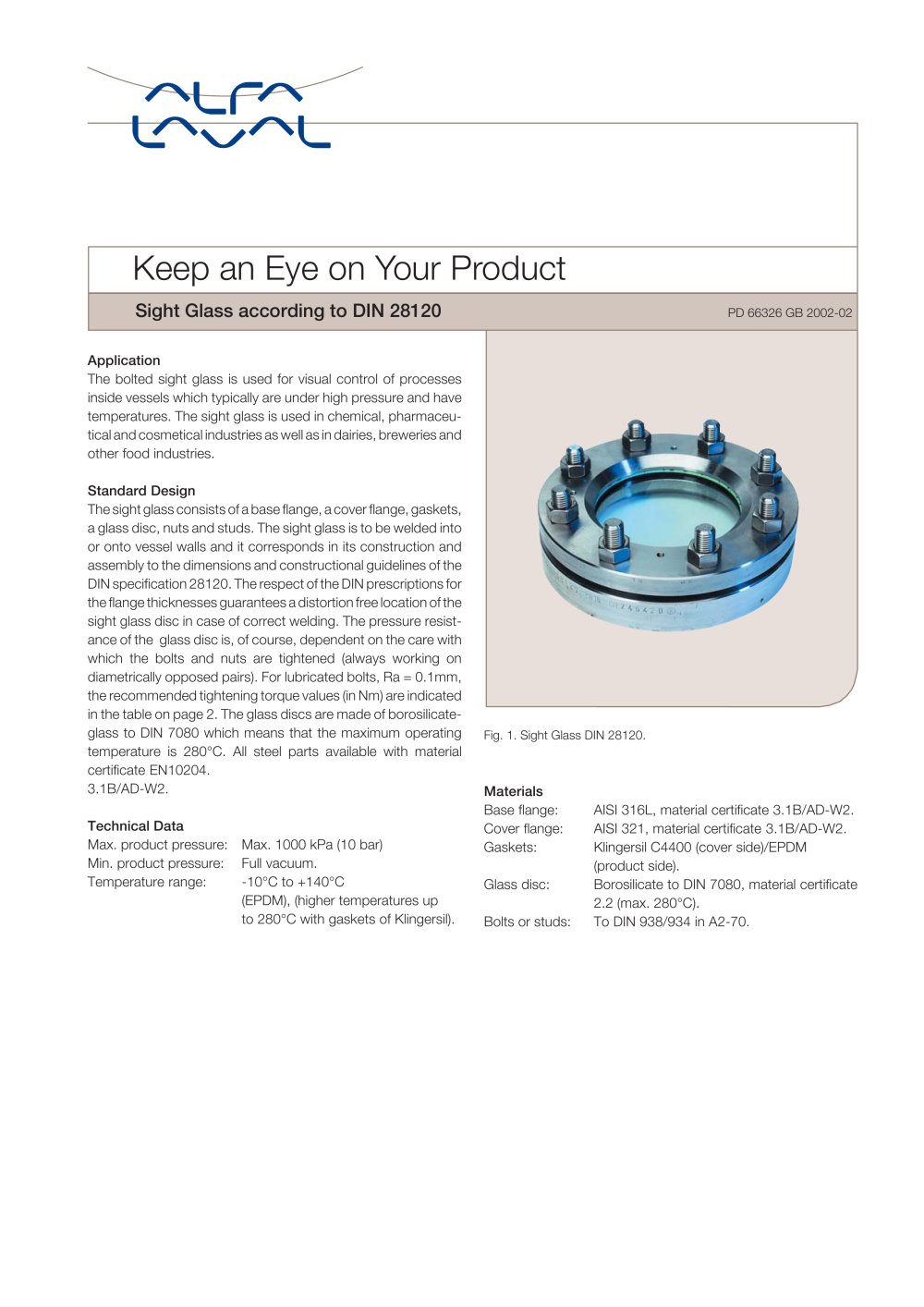 Sight Glass according to DIN 2812 - Alfa Laval