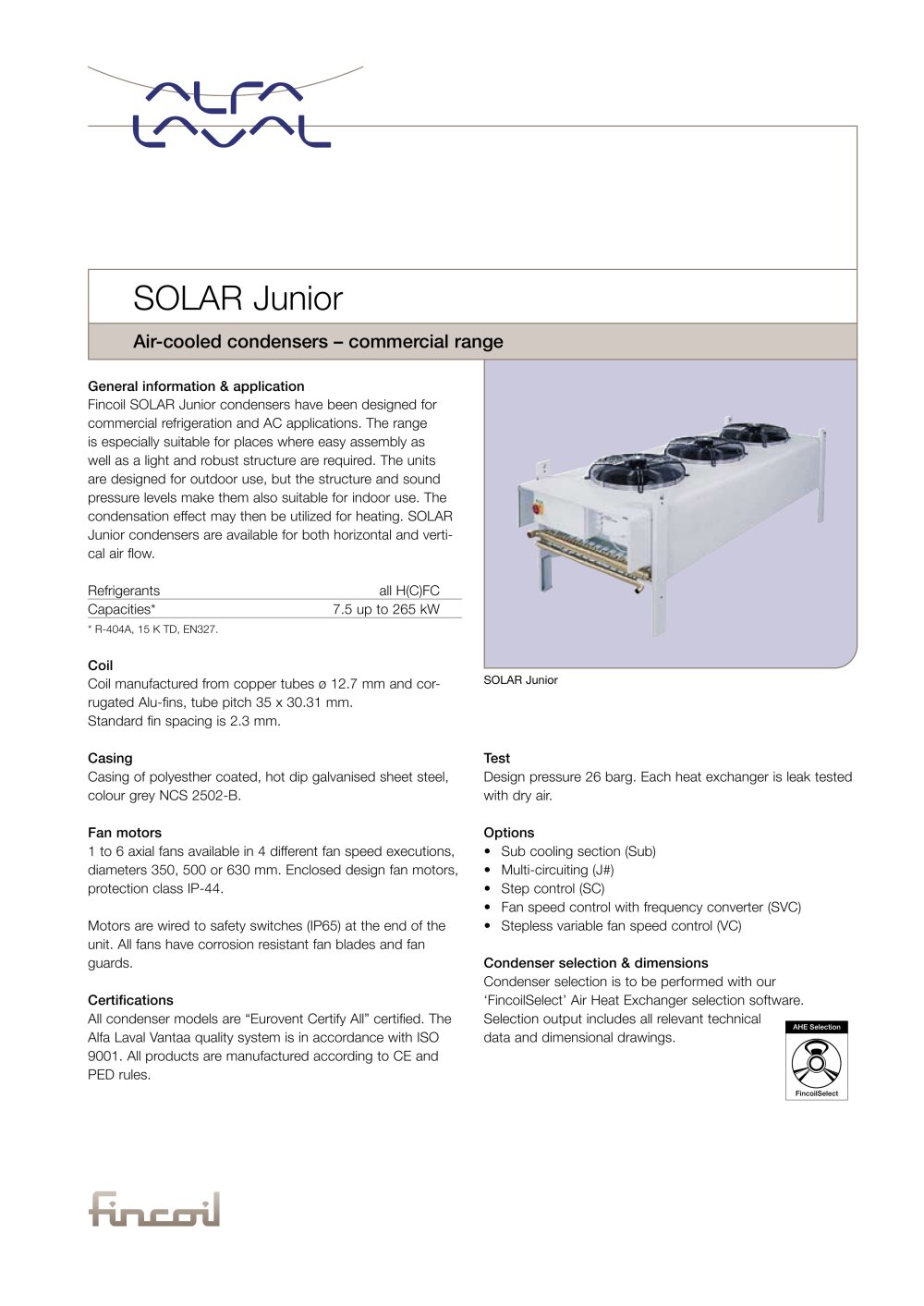 Solar Junior - Air-cooled condensers � commercial range - Alfa Laval