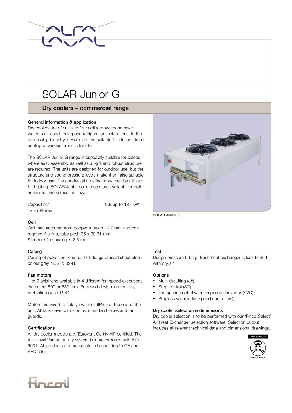 Solar Junior G - Dry coolers � commercial range - Alfa Laval