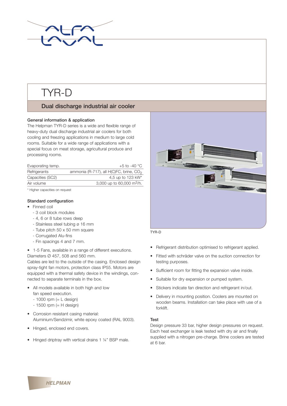 TYR-D - Dual discharge industrial air cooler - Alfa Laval
