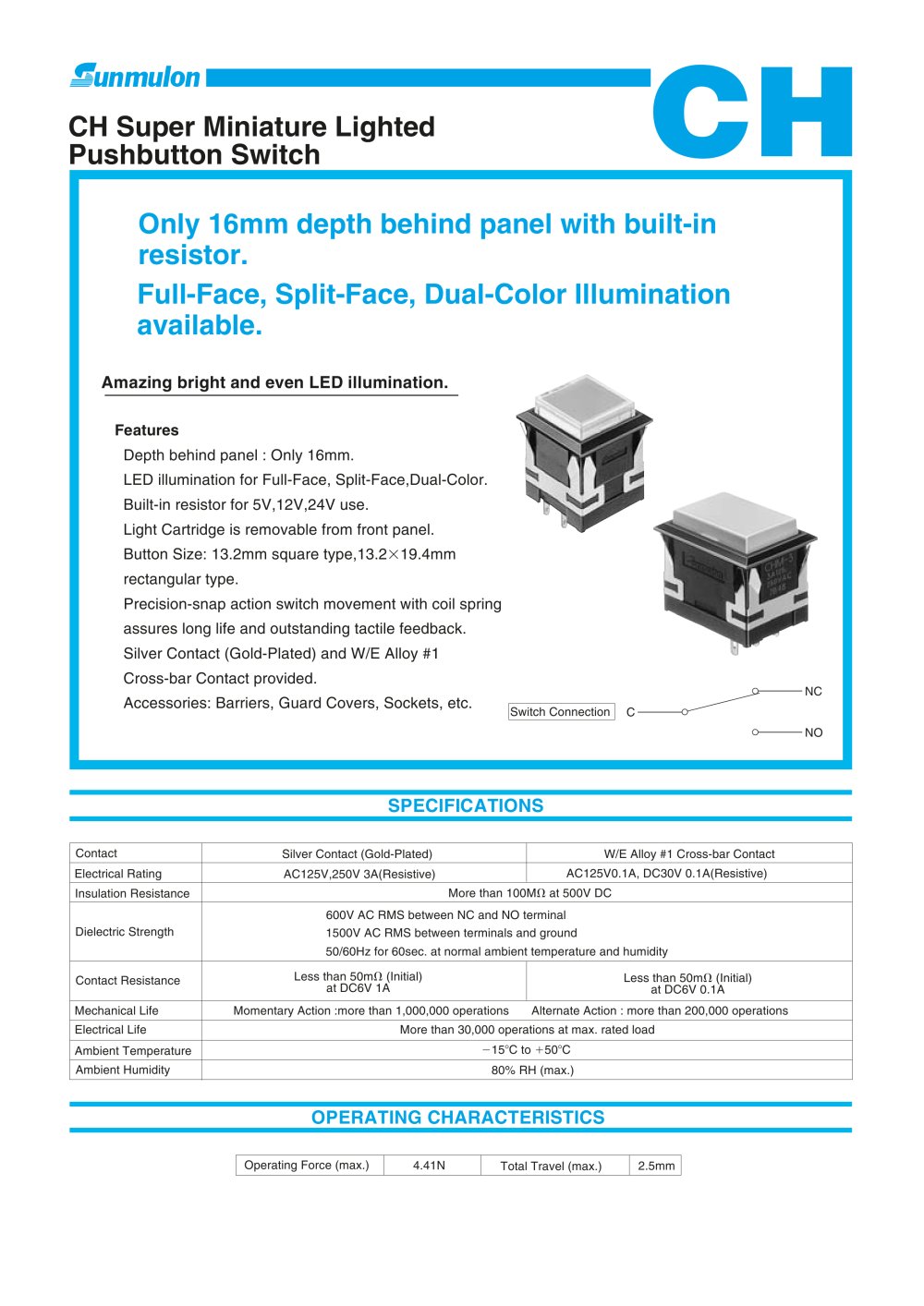 CH Super Miniature Lighted Pushbutton Switch - SUNMULON
