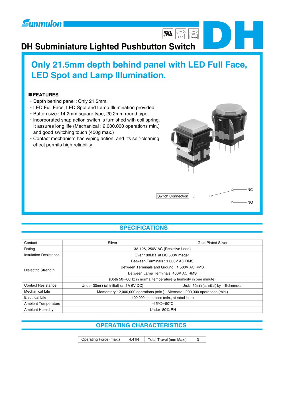 DH Miniature Lighted Pushbutton Switch - SUNMULON