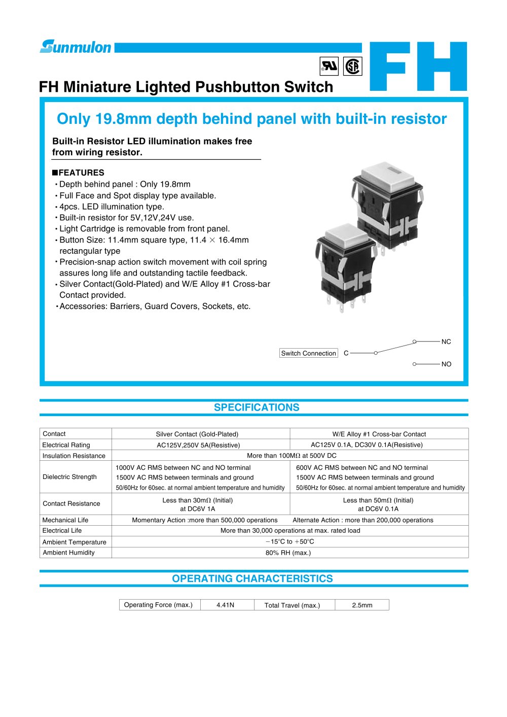 FH Subminiature Lighted Pushbutton Switch - SUNMULON
