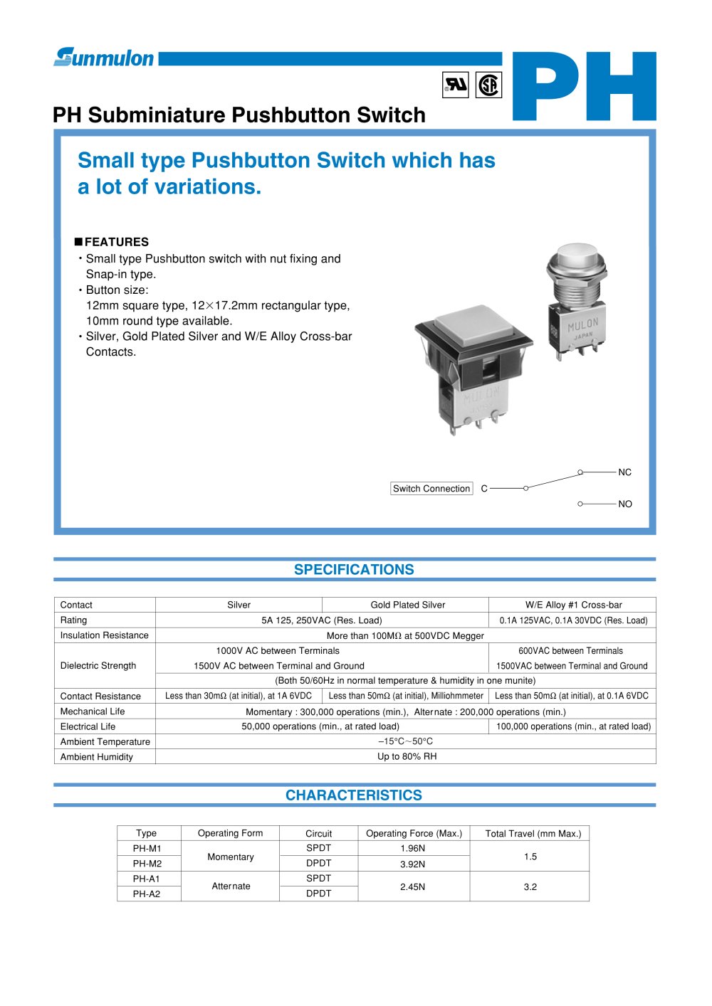 PH Miniature Lighte Pushbutton Switch - SUNMULON