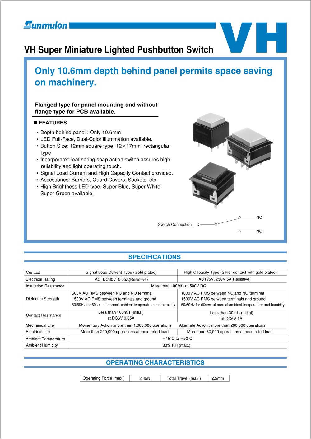 VH Miniature Lighted Pushbutton Switch - SUNMULON