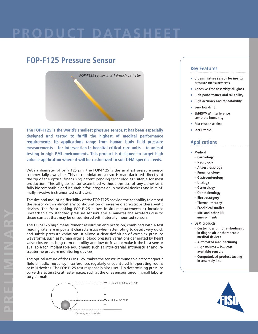 Fiber Optic Pressure Sensors NEW! FOP-F125 (diameter of 125 &micro;m) - FISO Technologies
