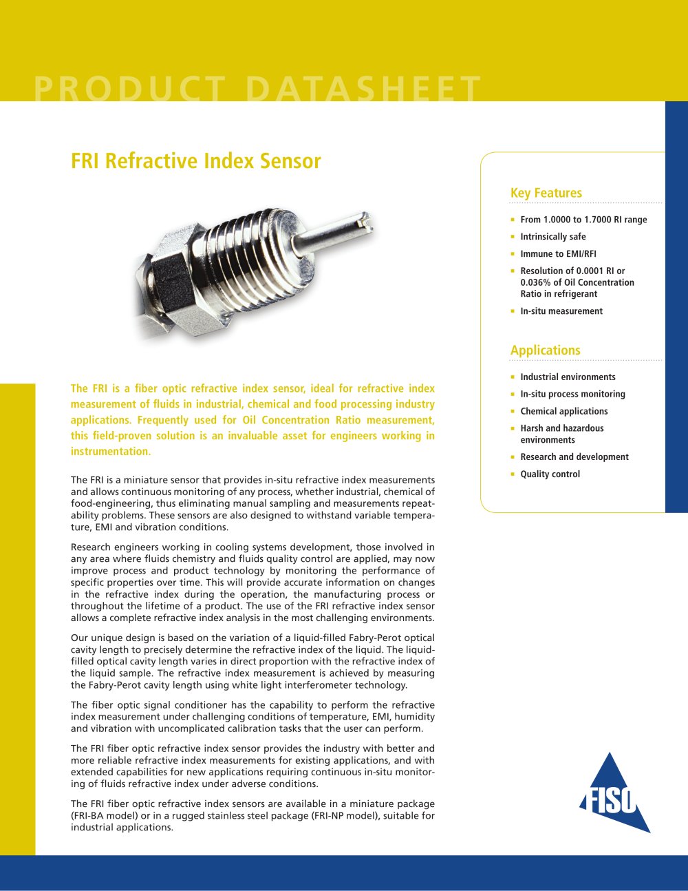 Fiber Optic Refractive Sensor - FISO Technologies