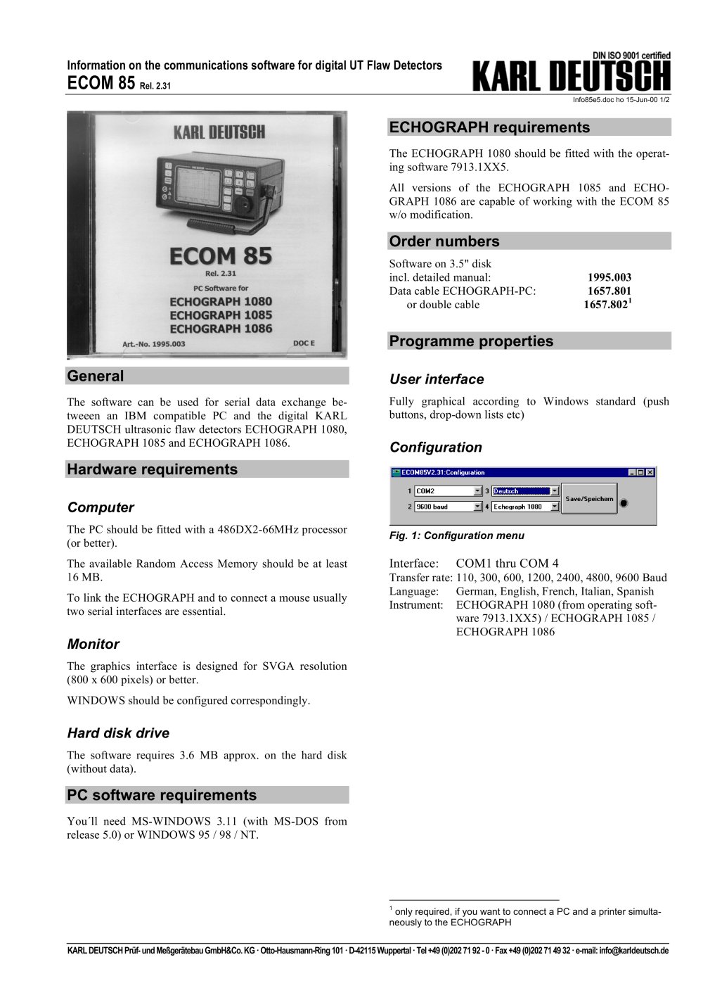 PC software for ECHOGRAPH UT flaw detectors - KARL DEUTSCH
