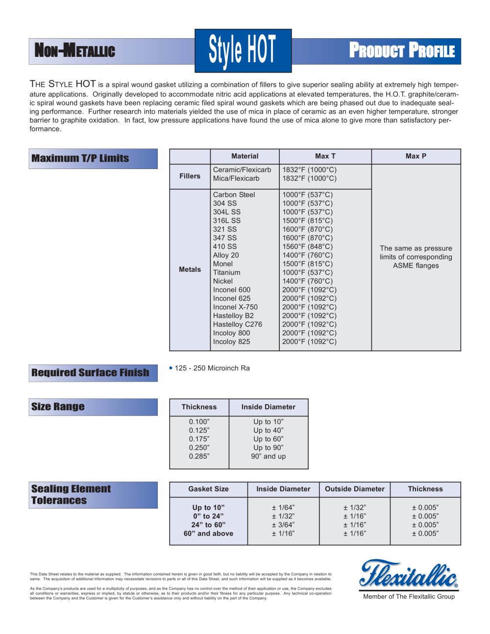 HOT Gaskets (High Operating Temperature Gaskets) - Flexitallic