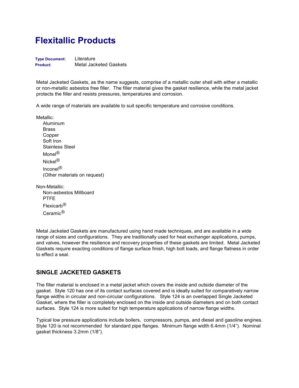 Metal Jacketed Gaskets - Flexitallic