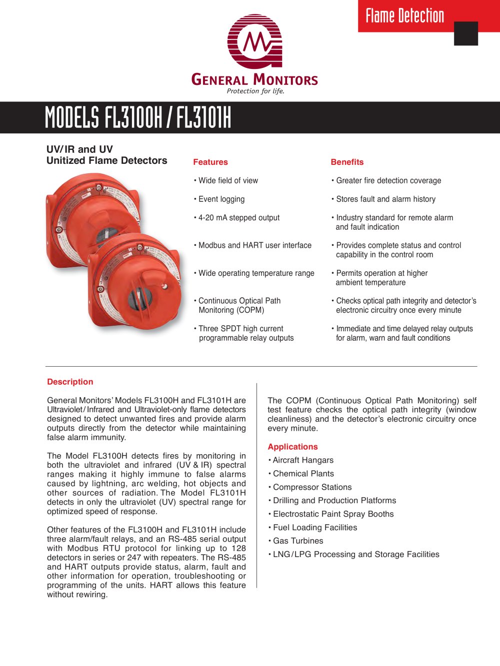 FL3100H UV/IR and FL3101H UV Flame Detectors - General Monitors