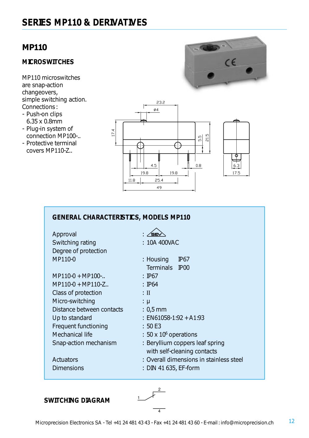 MICROSWITCHES  MP110 - Microprecision Electronics