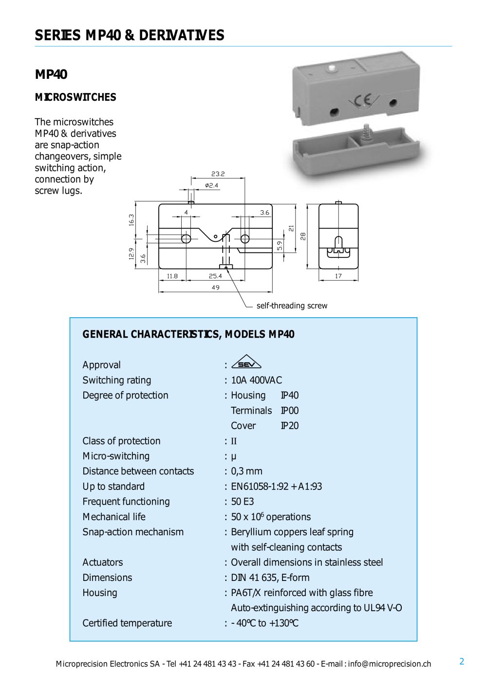 MICROSWITCHES MP40 - Microprecision Electronics