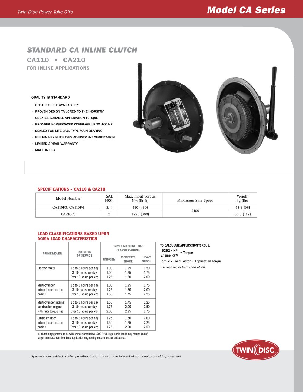 CA INLINE CLUTCH - Twin Disc