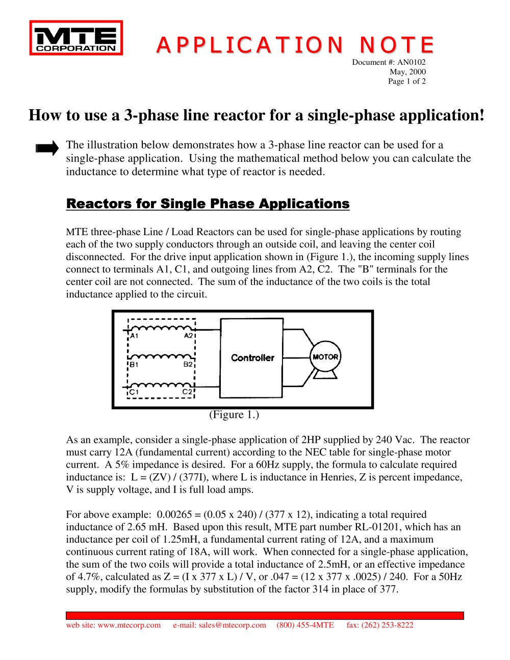How to use a 3-phase line reactor for a single-phase application - MTE