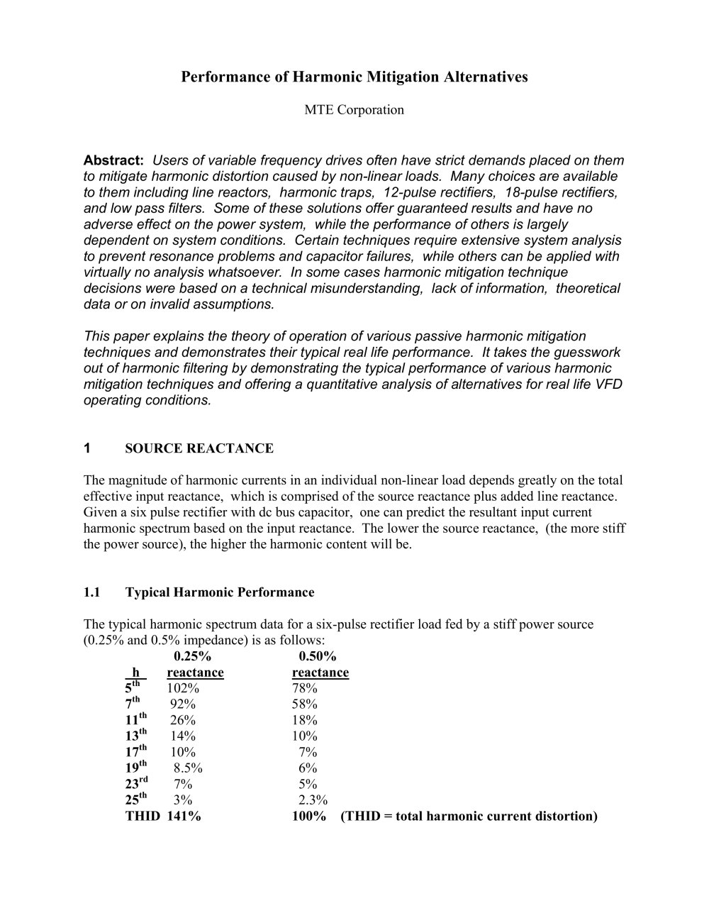 Performance of Harmonic Mitigation Alternatives - MTE