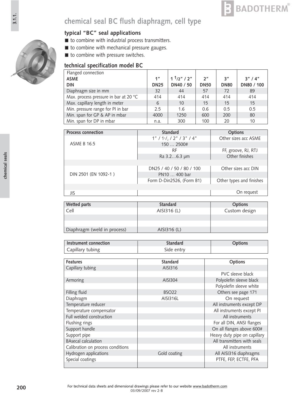 BC - Cell type flush diaphragm chemical seal - Badotherm Group