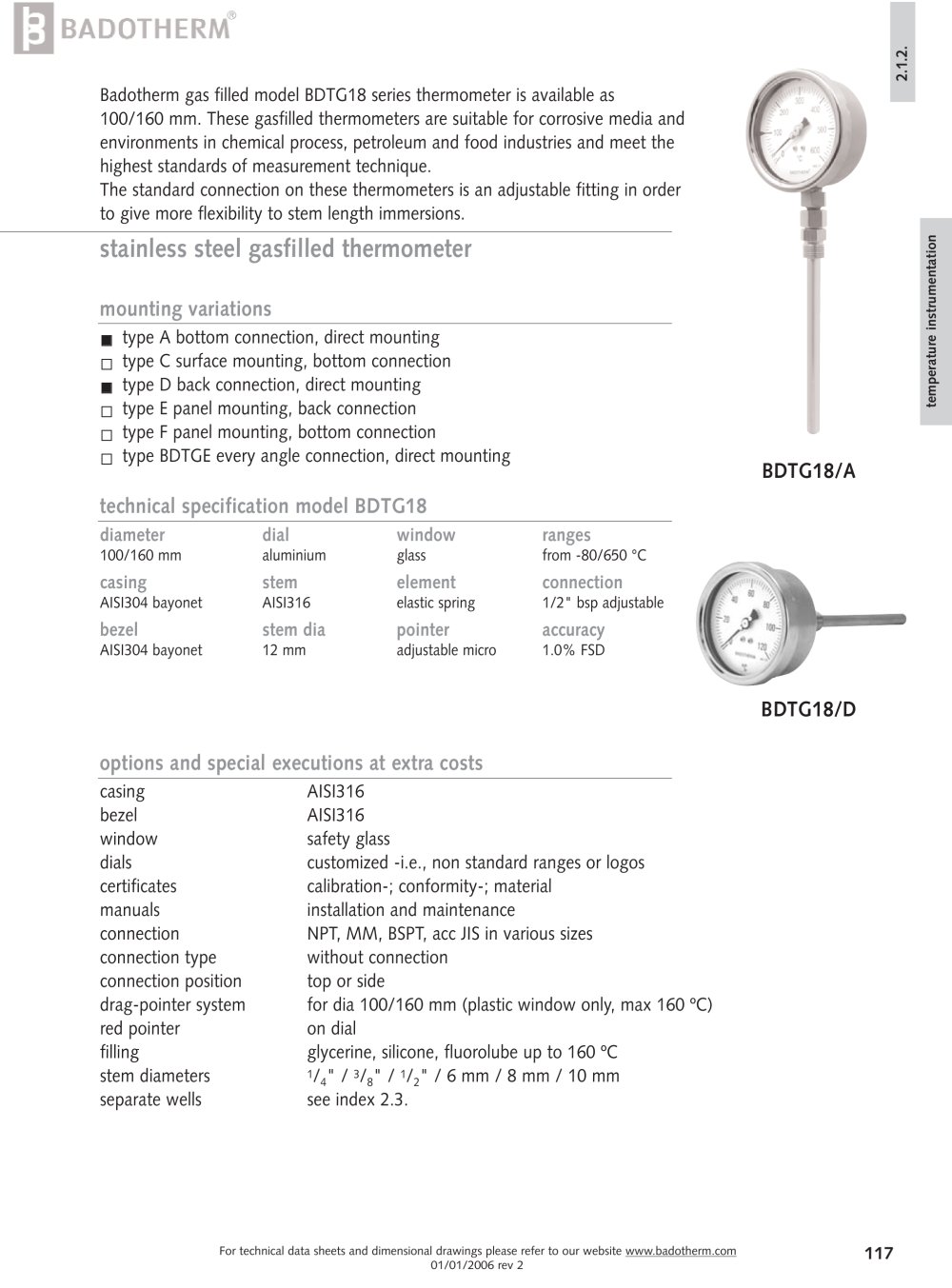 BDTG18 - Stainless steel gasfilled thermometer - Badotherm Group