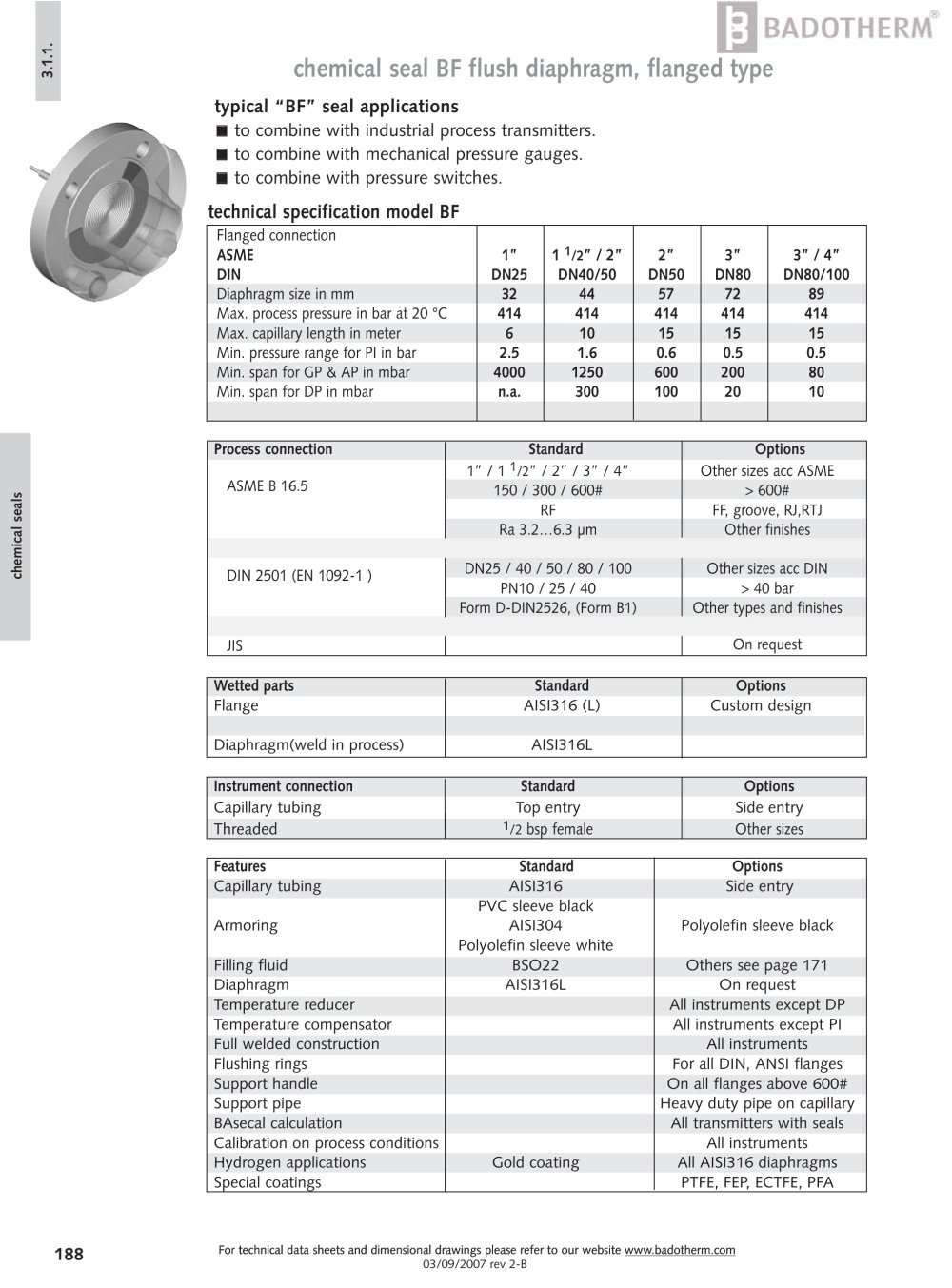 BF -Chemical seal with flush diaphragm - Badotherm Group