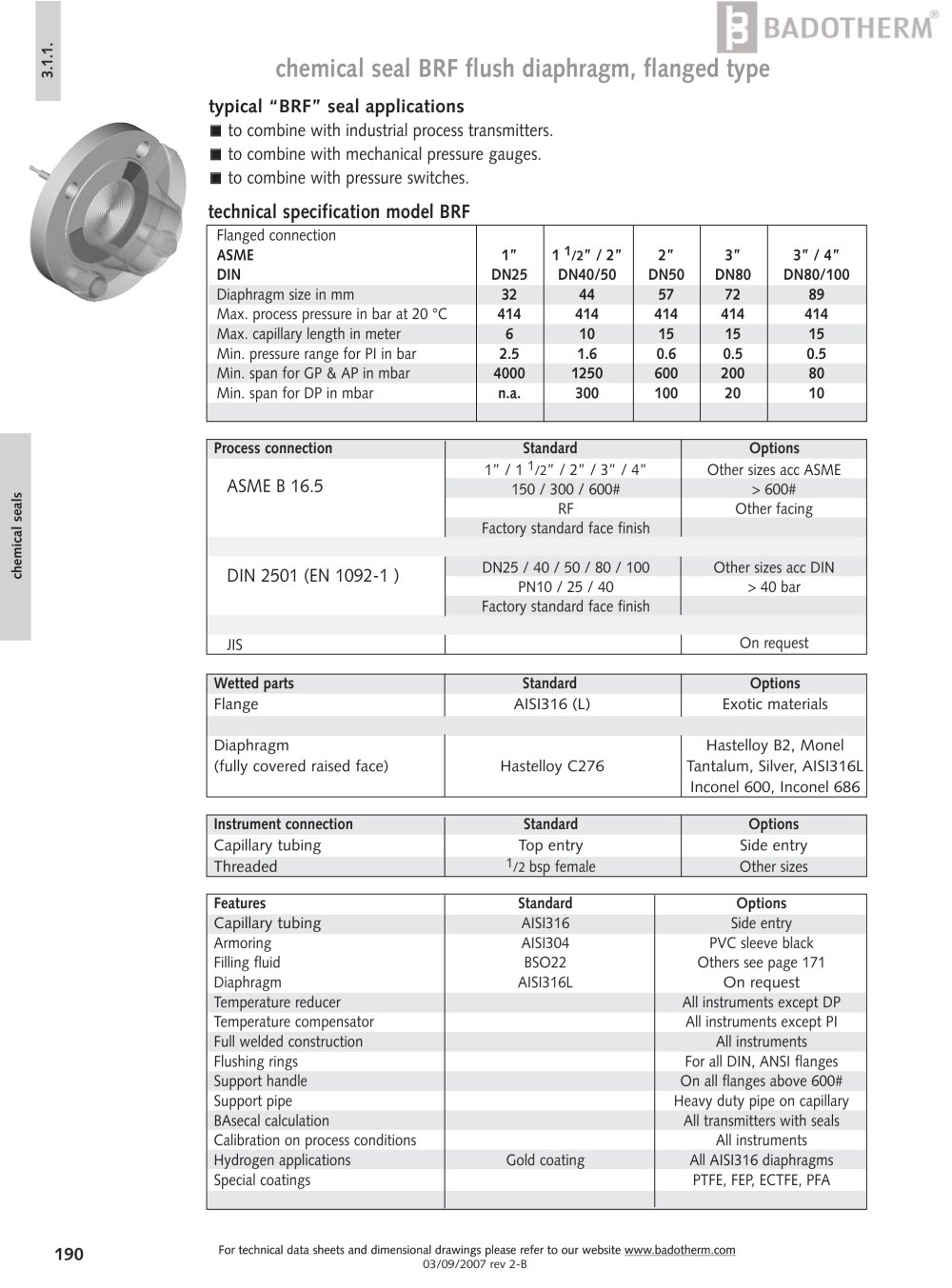 BRF -Raised face covered chemical seal with flush diaphragm - Badotherm Group