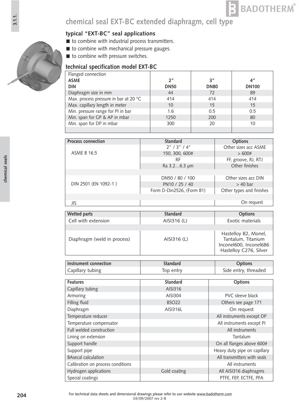 EXT-BC - Cell type chemical seal with extended diaphragm - Badotherm Group
