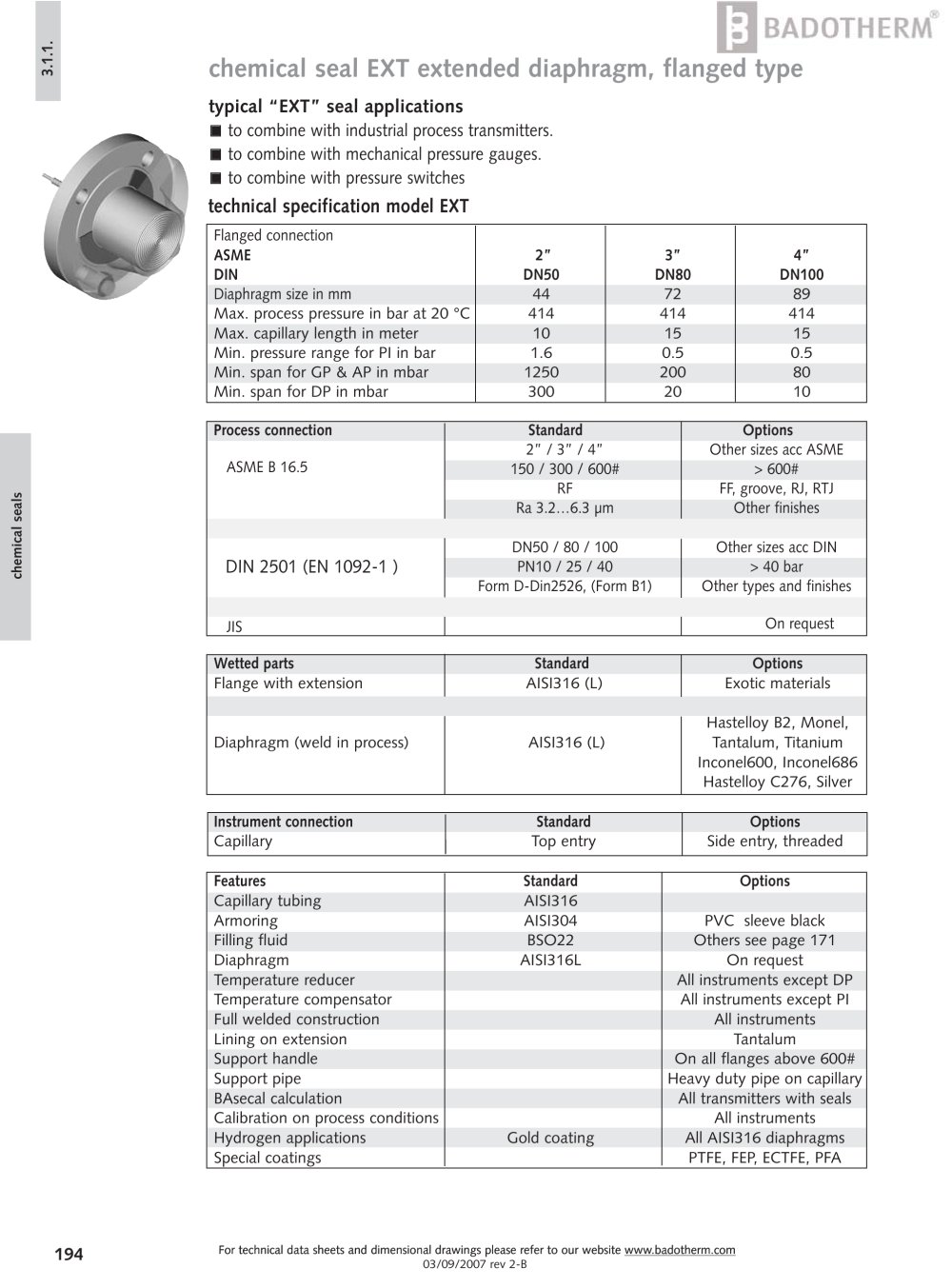 EXT - Chemical seal with extended diaphragm - Badotherm Group