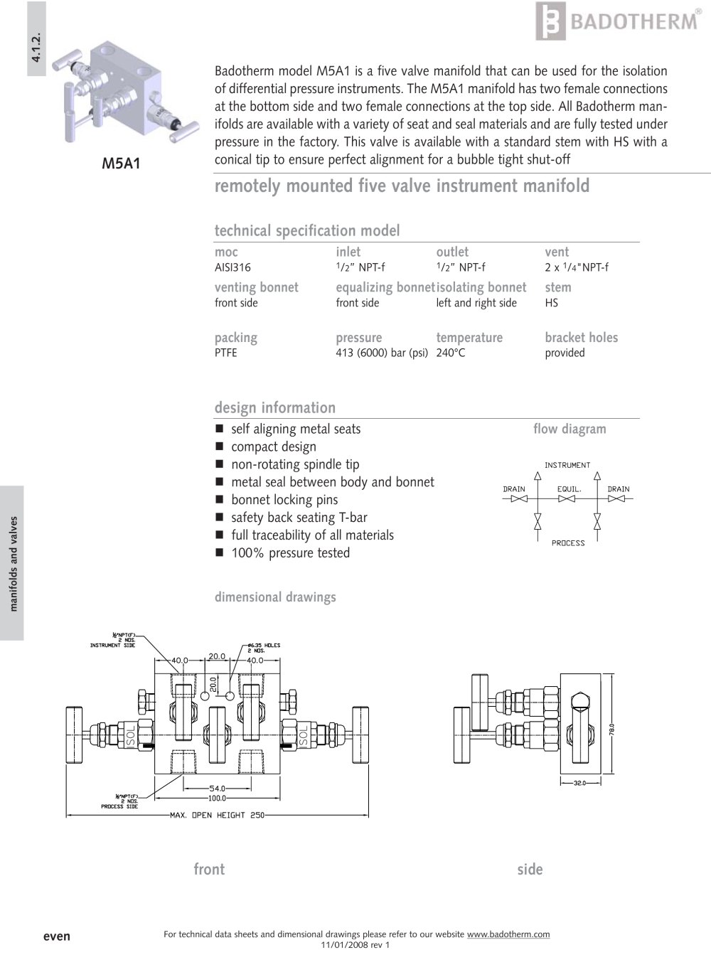 M5A1 - remotely mounted five valve manifold - Badotherm Group