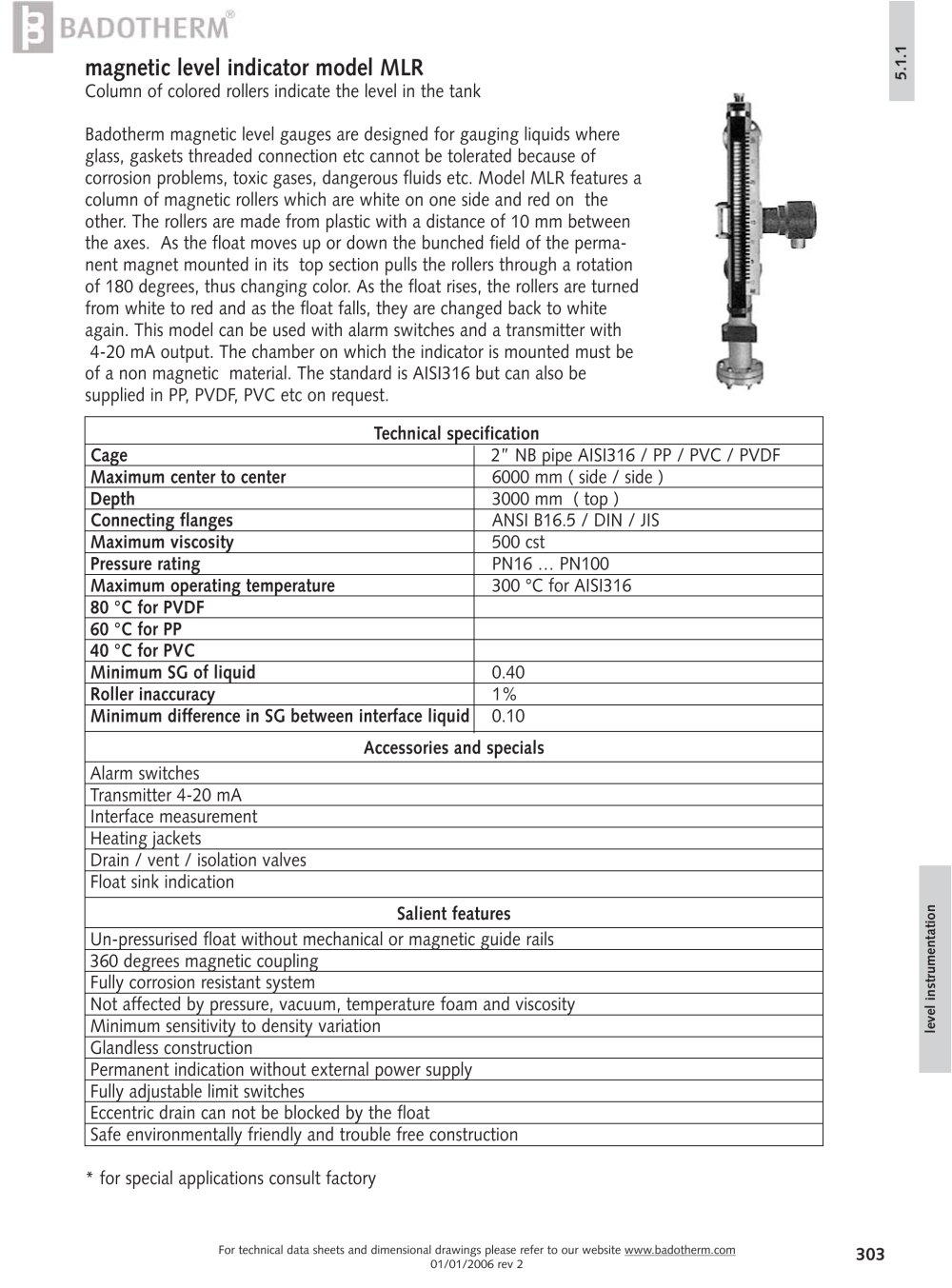 MLR - Magnetic level indicator with colored rollers - Badotherm Group