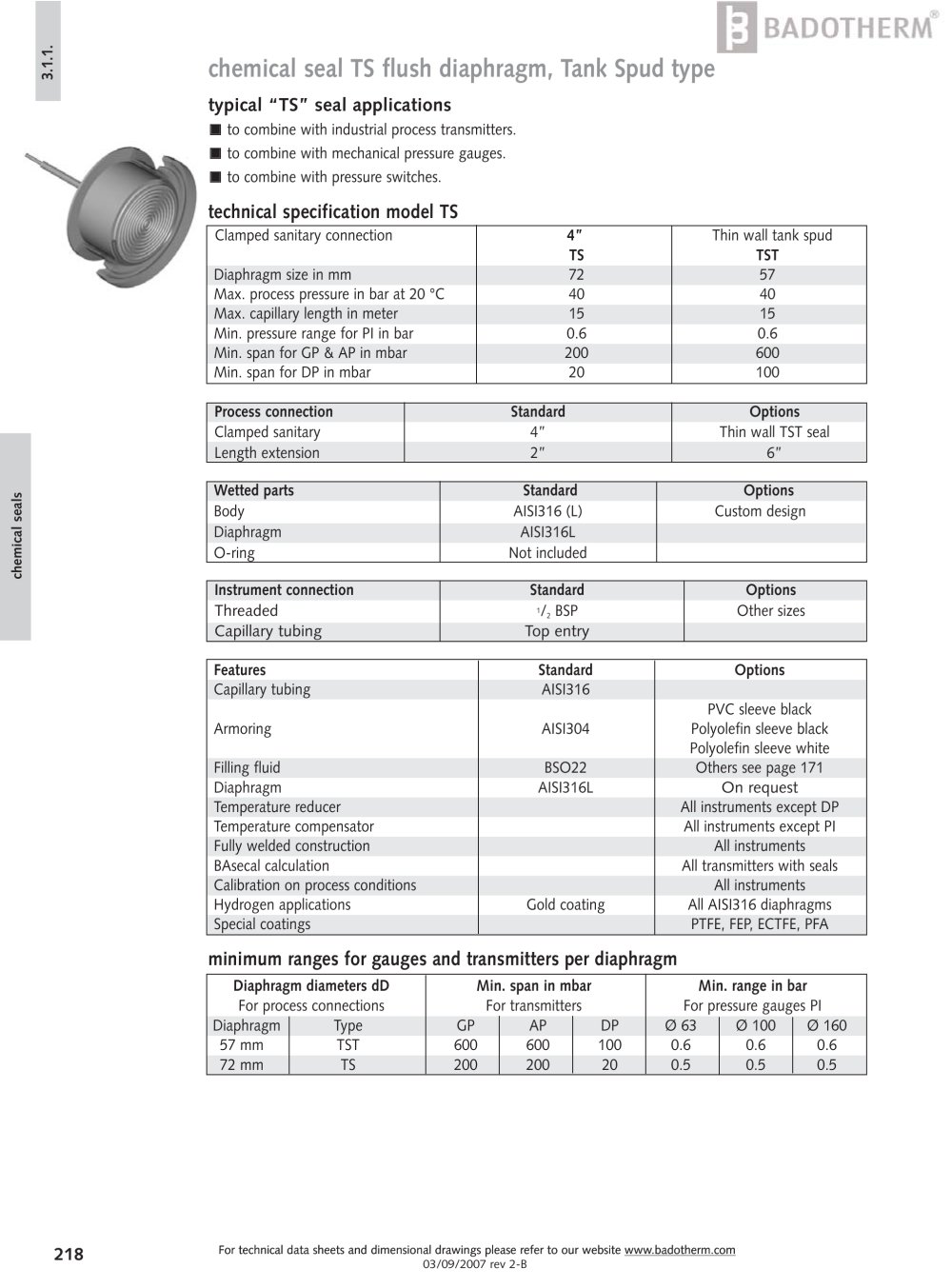 TS - flush diaphragm tank spud seal - Badotherm Group