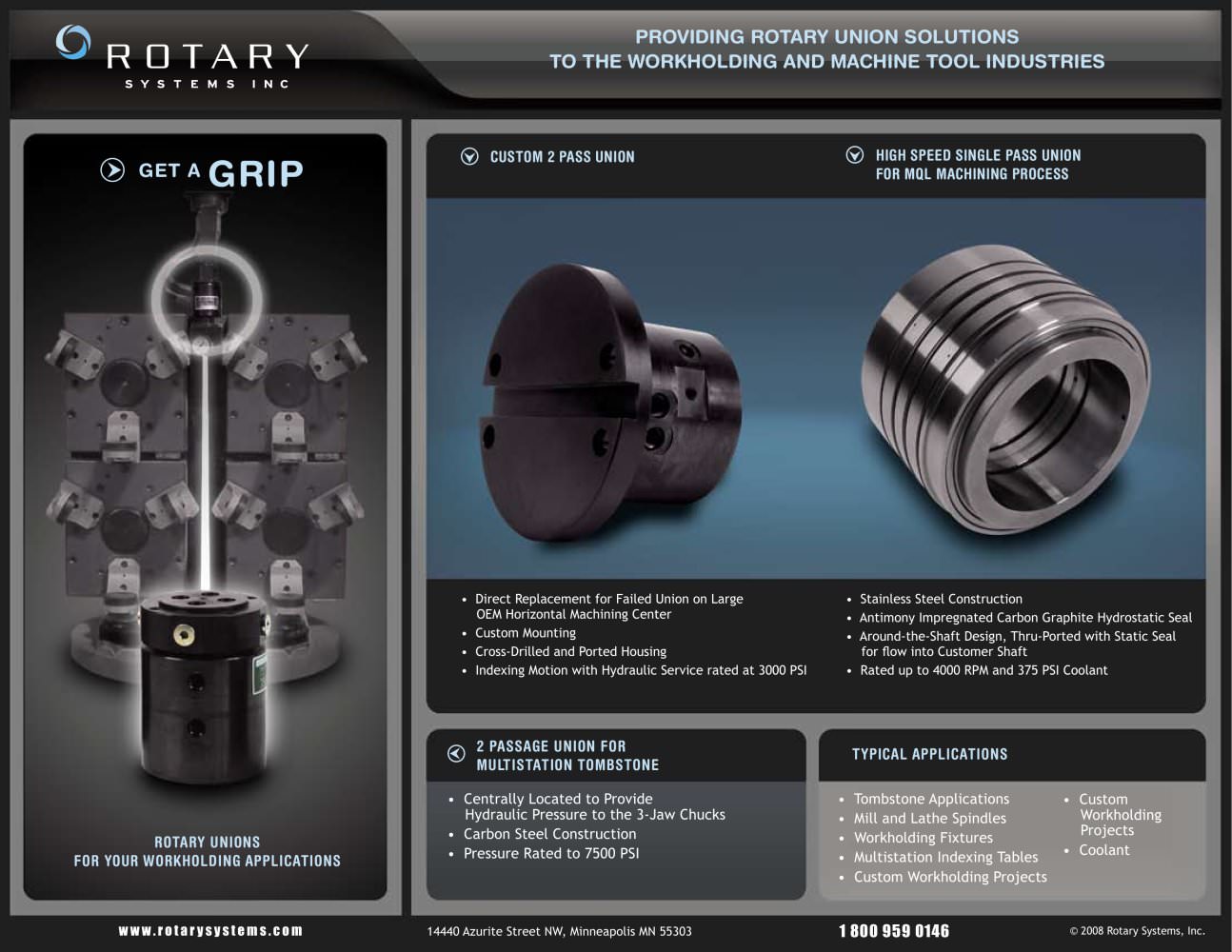 Rotary Unions for your Workholding Applications - Rotary Systems, Inc.